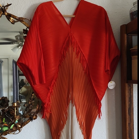 Kate Hewko Tiered Tassel Dress Accordion Pleated w/ Fringe Color Block - Picture 4 of 16